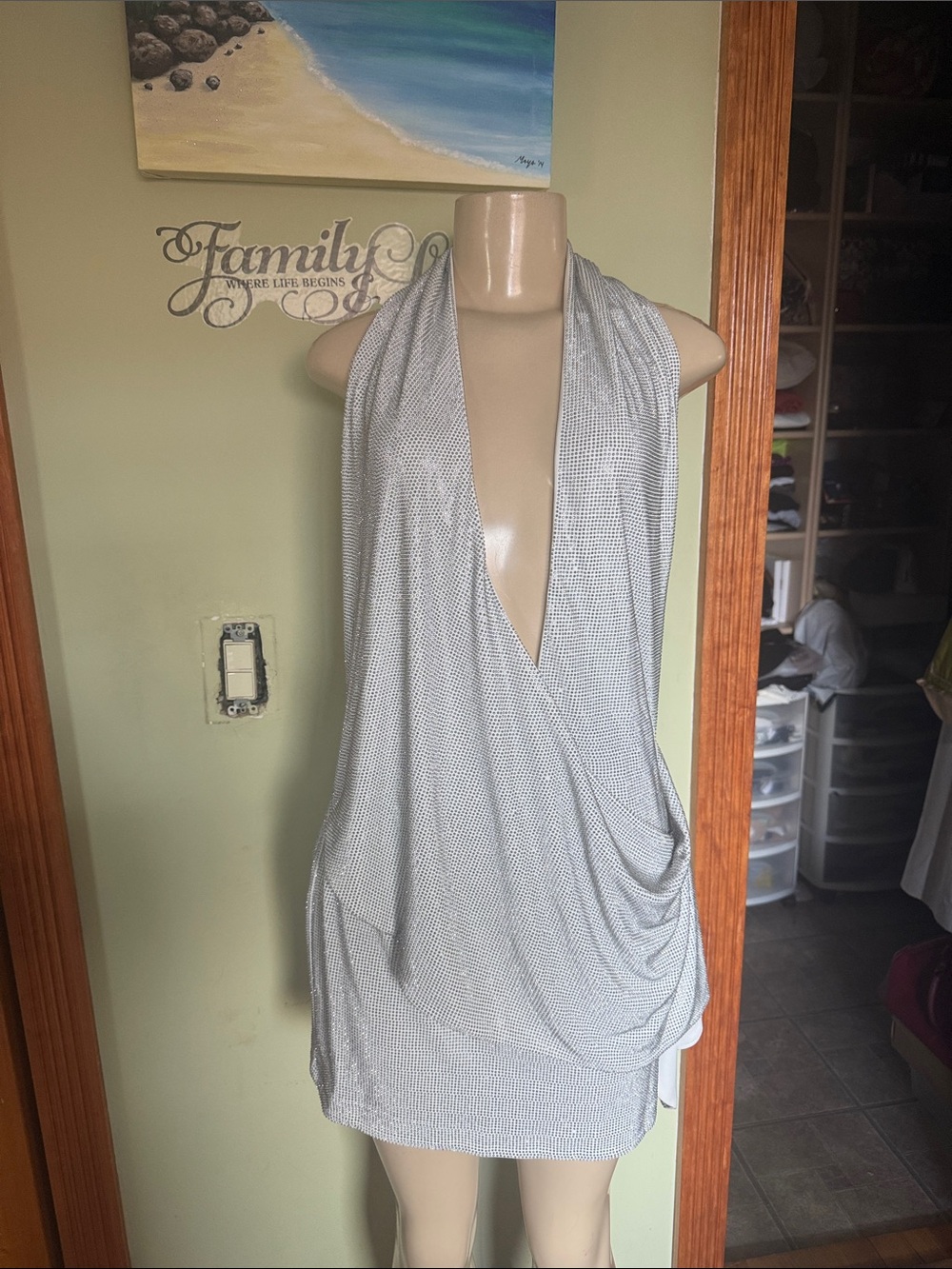 Zara Draped Halter Swim Cover-Up in Light Gray